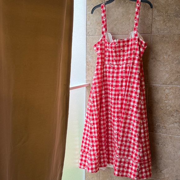 Avec Les Filles Red Gingham Cherry Pie Sweetheart Neck Fit & Flare Dress Pockets - Picture 3 of 16